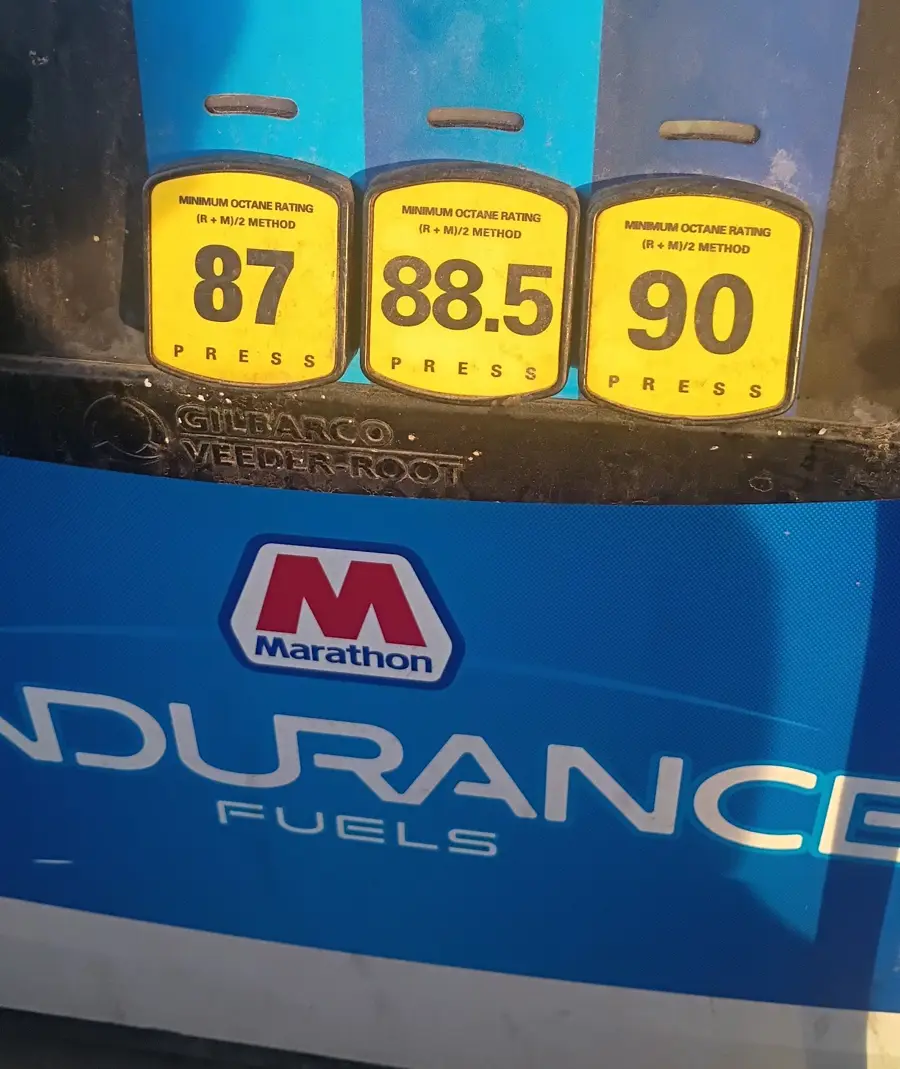 Marathon pump with 87, 88.5 and 90 octane buttons